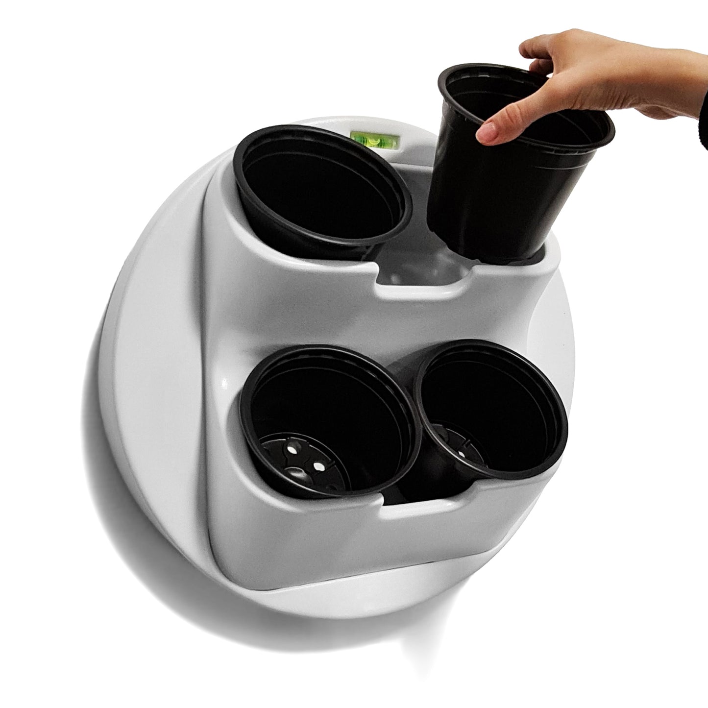 BOXSAND-4 Vertical Wall Planter with 4 Pots – Modern Wall Mounted Indoor/Outdoor Planter for Herbs & Plants, Vertical Garden Wall Decor for Home, Kitchen or Living Room (White + 4 Black Round Pots)