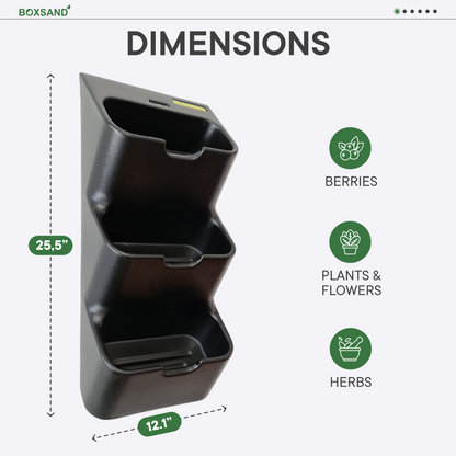 BOXSAND-6 Vertical Planter (12"x26") - 6 Plants, Black Color + Square Black Pots