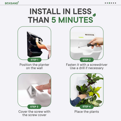 BOXSAND-6 Vertical Planter (12"x26") - 6 Plants, Black Color + Square Black Pots