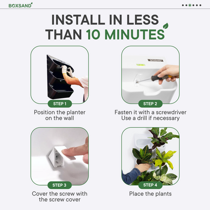 BOXSAND-36 Wall Planter, Vertical Wall Planter (24"x74") (Black) for 36 Plants  + Black Round Pots